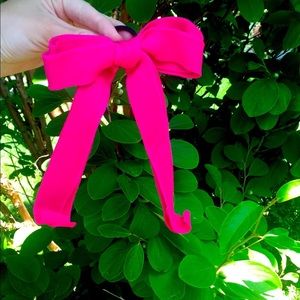 Hot pink hair bow with ponytail holder